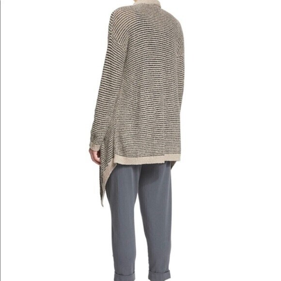 EILEEN Fisher Classic Boucle Stripe Cardi, Taupe/Black Stripe ,Size Medi… - Picture 2 of 8